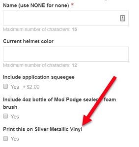 Order metallic vinyl direct from some product pages