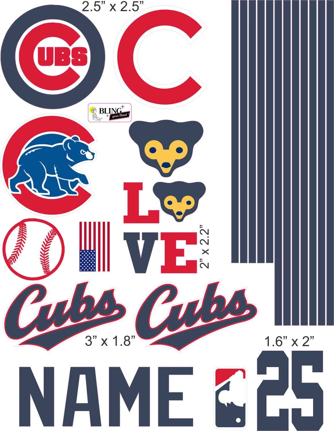 Chicago Cubs Baseball cranial band decals