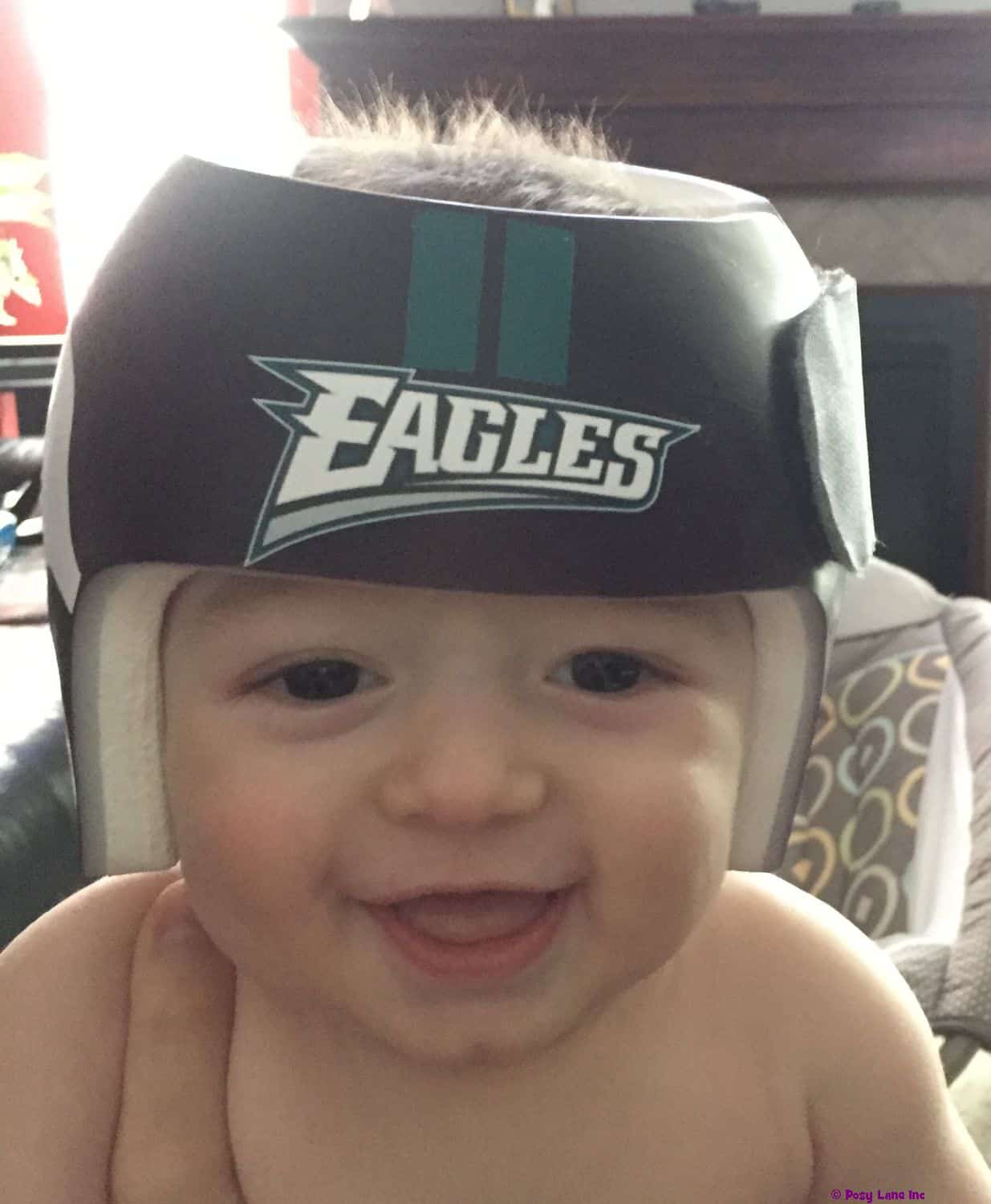baby in helmet football Philadelphia Eagles Football cranial band decals