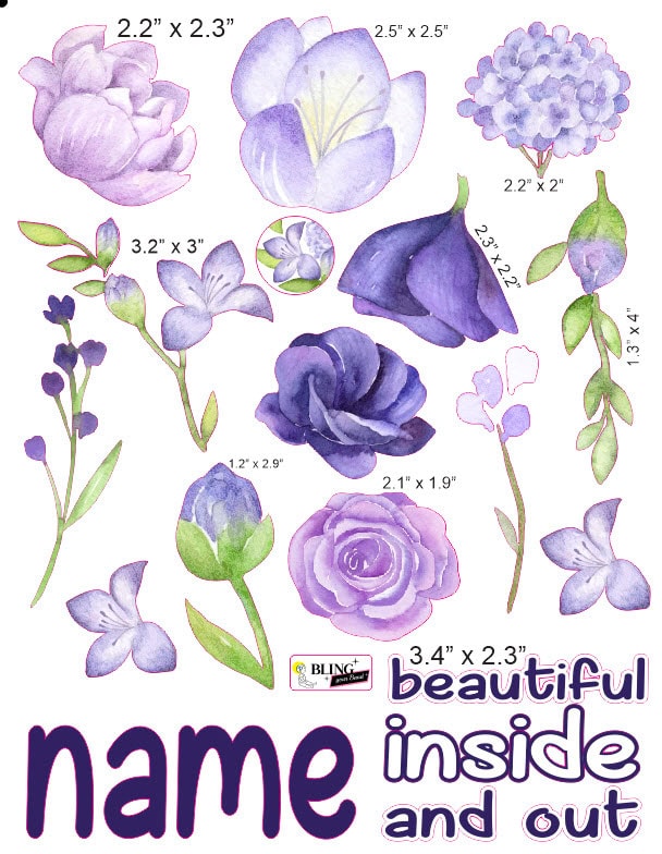 Purple Watercolor Flowers cranial band decals