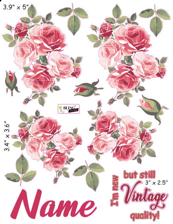 Vintage Watercolor Roses cranial band decals