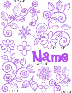 Flowers and vines Purple Glitter cranial band decoration